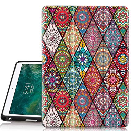 iPad Pro 11 Case, Hocase Trifold Folio Stand Smart Case w/PU Leather, Auto Sleep/Wake, Plastic Hard Back Cover for iPad A1980/A2013/A1934 [Apple Pencil Charging NOT Supported] - Mandala Flowers