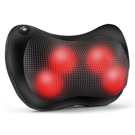Shiatsu Massage Pillow By Wollin- Neck, Shoulder & Back Massager with Heat- Pulsating Pillow Massage- Relaxing Massage Travel Pillow- Portable &Easy To Use- With Velcro Strap- Home & Car Adapter