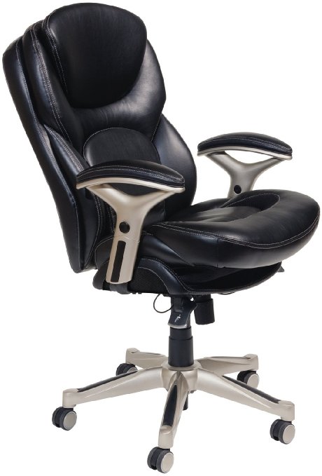 Serta at Home Back in Motion Health and Wellness Mid-Back Office Chair, Eco-Friendly Bonded Leather, Smooth Black, 44186