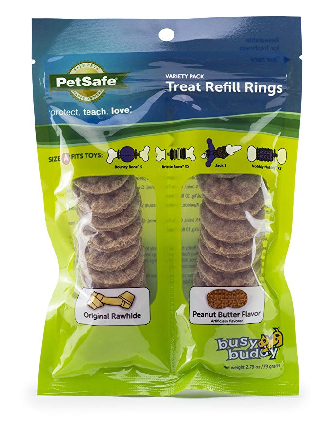 PetSafe Natural Rawhide Rings, Dog Toy Treat Ring Refills for Busy Buddy Dog Toys, Small, Medium, Large and Variety Packs Available in Peanut Butter and Original Rawhide