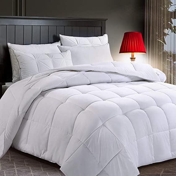 CottonHouse All Season Breathable Hypoallergenic Reversible Down Alternative Quilted Microfiber Comforter Duvet Insert with Corner tabs,Machine Washable（Queen Size, Snow White）