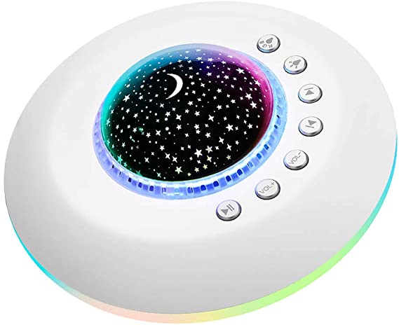 White Noise Machine Baby for Sleeping with Night Light/Starry Ambient Light, USB Portable Sound Machine for Kids, 28 Non-Looping HiFi Nature Sounds/Fan Baby Lullaby Sound Machine, Timer & Memory