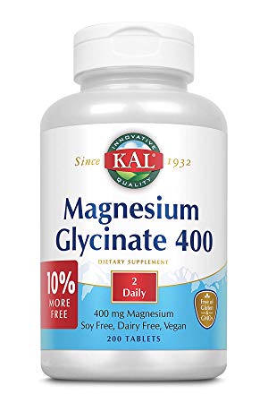 KAL® Magnesium Glycinate 400 mg | Vegan, Chelated, Non-GMO, Soy, Dairy, and Gluten Free | Extra Value Size | 100 Servings | 200 Tablets