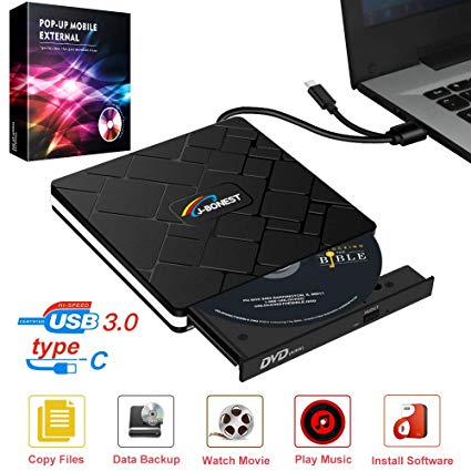 External DVD CD Drive with USB 3.0 and Type-C Interface, Portable USB CD-RW/DVD-RW Reader Player Burner for Windows,Win10/XP/Win 7/Win 8 Laptop, Mac, MacBook Air/Pro, Apple, iMac