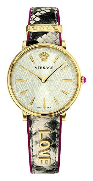 Versace Women's 'MANIFESTO EDITION' Swiss Quartz Gold-Tone and Leather Casual Watch, Color:Beige (Model: VBP080017)