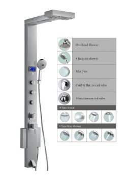 Blue Ocean 59" Stainless Steel SPS851 Shower Panel Tower with Rainfall Shower Head, 3 Adjustable Nozzles, and Tub Spout