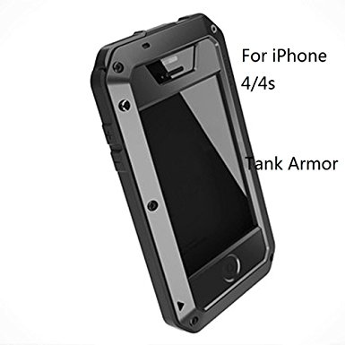 iPhone 4 Case,Amever iPhone 4S Case Extreme Shockproof Dust/Dirt Proof Aluminum Metal Military Heavy Duty Protection Cover case for Apple iPhone 4 4s(Black)