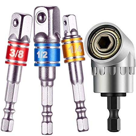 3pc Hex Shank Drill Nut Driver Bit Set Right Angle Drill,Impact Grade Power Hand Tools Driver Sockets Adapter Extension Set,105 Degree Right Angle Driver Extension Screwdriver Drill Attachment