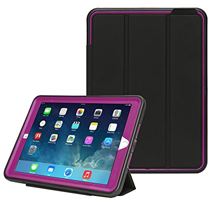 New iPad 2017/2018 Released 9.7 Inch Case, Qelus Three Layer Hybrid Shockproof Case with Magnetic Stand, Smart Cover Auto Wake/Sleep Protective Case Cover for New iPad 9.7 Inch(Black Rose)