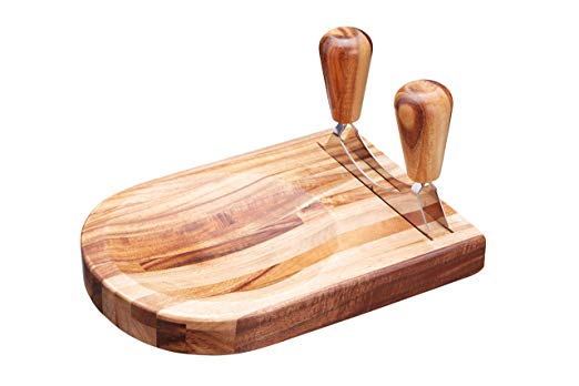 KitchenCraft Natural Elements Double Mezzaluna Hachoir Knife with Wooden Herb Chopping Board