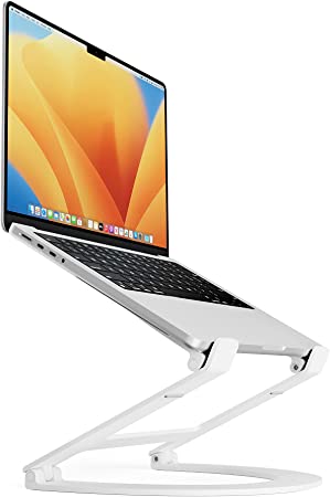 Twelve South Curve Flex | Ergonomic Height & Angle Adjustable Aluminum Laptop/MacBook Stand/Riser, fits 10"-17", Folds Flat for Portability -Travel Pouch Included, Matte White