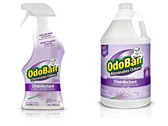 OdoBan Ready-to-Use 32 oz Spray Bottle and 1 Gal Concentrate, Lavender Scent - Odor Eliminator, Disinfectant, Flood Fire Water Damage Restoration