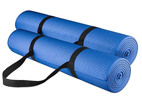 YOGU Exercise Yoga Mat 1/4 Inch Thick Multi-Purpose Lightweight Pilates Fitness Mats Durable Washable Non-Slip Surfaces Sweat-Proof Gym Workout Mat with Carrier Strap - 6 FT x 2 FT
