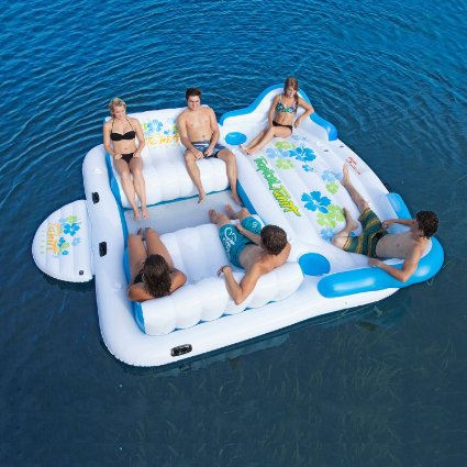 Tropical Tahiti Inflatable Floating Island 6 Person Capacity Contoured Sofas with Built-in Coolers