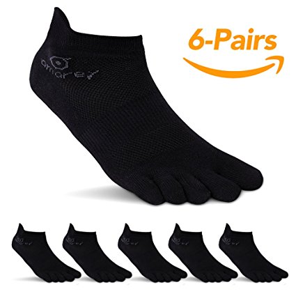 AMAREY Mens No Show Toe Socks 6 Pairs Original Weight Low Cut Running Toe Socks 8-10.5