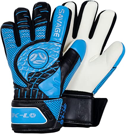 K-LO Goalkeeper Gloves: Savage Rise Goalie Glove in Youth & Adult Sizes - Finger Spine Protection for All Five Fingers to Prevent Injury & Improve Shot Blocking. Super Sticky Grip Palm.