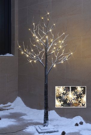 Lightshare Snow Tree 5 Feet 72 LED Light with 10 LED Snow Flake Light, Warm White