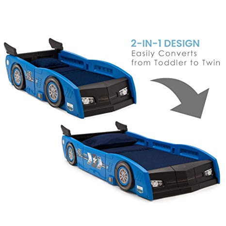Delta Children Grand Prix Race Car Toddler and Twin Bed, Blue