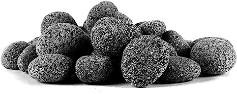 Skyflame Black Natural Tumbled Stones Round Lava Rock Pebbles for Indoor Outdoor Gas Fire Pit | Fireplaces | Garden Landscaping Decoration | Cultivation of Potted Plants | 10 Pounds | 1/2-1 Inch Size