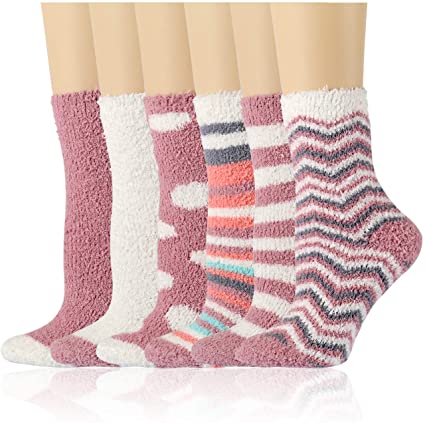 6-12 Pairs Diravo Fuzzy Cozy Socks Slipper Socks for Women Warm Cozy Fluffy Comfy Sock for Girls for Winter Gifts