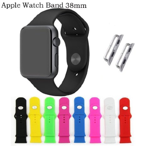Apple Watch Band, KOMEI Replacement Silicone Gel Strap Wrist Band /[8 Color Combination Pack] iWatch Strap for Apple Watch / Watch Sport / Watch Edition Release 2015) (38mm)