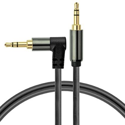 Mediabridge 35mm Male To Male Right Angle Stereo Audio Cable 4 Feet - 90 Connector For Flush Connections - Step Down Design for iPhone iPod Smartphone Tablet and MP3 Cases