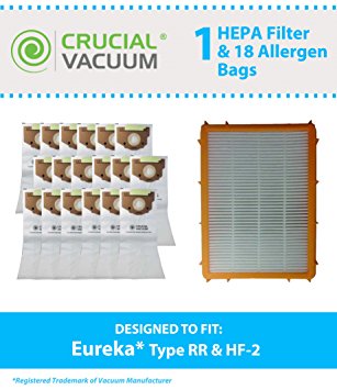 Filter/Bag kit for Eureka 4800 Series Upright Vacuums w/HF2 Filter & 9 Style RR Vacuum Bags; Compare to Eureka Part No. 6115, 63295, 61111; Designed & Engineered by Crucial Vacuum