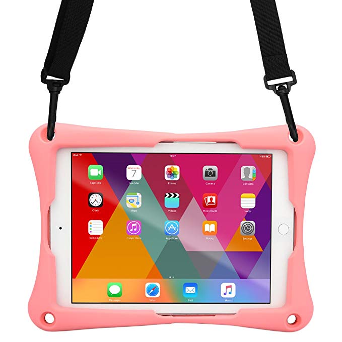 10-10.4'' inch tablet case, COOPER TROOPER 2K Shoulder Strap Rugged Heavy Duty Tough Bumper Protective Drop Shock Proof Rubber Silicon Carry Kids Toy Work Holder Carrying Cover Bag, Stand (Pink)