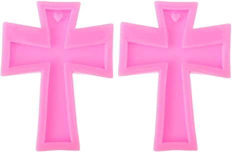 DOITOOL 2pcs Cross Shape Silicone Mold Keychain Casting Molds with Heart Hole Crucifix Resin Epoxy Mold Mould Fondant Mold Baptism Cake Mold for DIY Crafts Jewelry Making