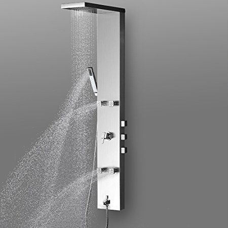 Vantory VSA101 59" Stainless Steel Brushed Nickel Rainfall Multi-Function Shower Panel Tower System with Adjustable Massage Jets