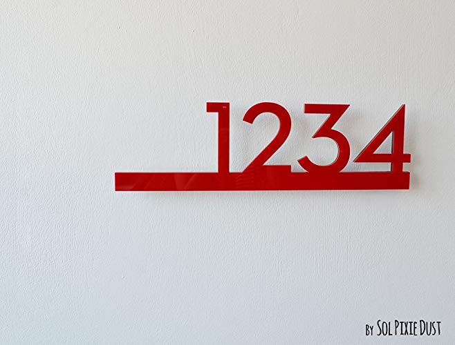 Modern House Numbers - Red with Black Acrylic - Contemporary Home Address - Sign Plaque - Door Number