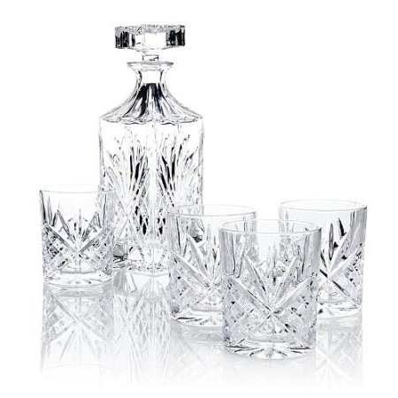 James Scott 5 PC Crystal,Whiskey, Decanter Bar Set. Set includes a Decanter 750ml, and 4 x 8 oz. crystal DOF Glasses.