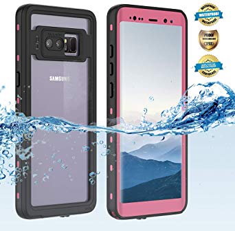 Samsung Galaxy Note 8 Waterproof Case, Shockproof Dustproof Snowproof Hard Shell Full-Body Underwater Protective Box Rugged Cover and Built in Screen Protector for Galaxy Note 8 (Black) (Pink)