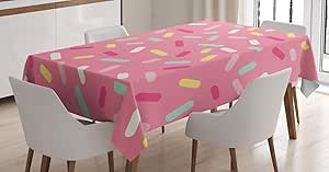 Ambesonne Pink and White Tablecloth, Abstract Pattern of Colorful Donut Sprinkles Tasty Food Bakery Theme, Rectangular Table Cover for Dining Room Kitchen Decor, 60" X 90", Pink and Yellow