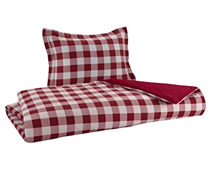 FLANNEL REVERSIBLE DUVET SET 100% Cotton Brushed on both sides. Set includes 1 Duvet Cover 68" x 90" and 1 Pillow Sham 20" x 26" (TWIN, BUFFALO CHECK RED)