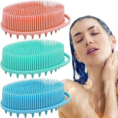 Silicone Body Brush, Exfoliating Body Scrubber, Silicone Body Scrubber Loofah, Silicone Bath Brush, Soft Exfoliating Body Bath Shower Scrubber Brush for Kids and Adults All Kinds of Skin -3 Pack