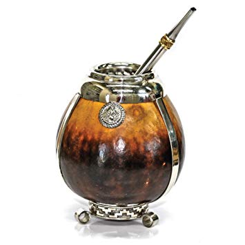 Tealyra - Hand Made Carved - Yerba Mate Gourd and Stainless Steel Bombilla Straw - Made in Argentina - Traditional Drinking Gourd - Authentic Argentinian Mate Cup (#1604)