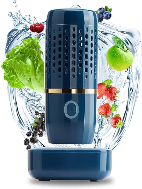 Texsens Fruit and Vegetable Washing Machine - Portable Fruit Cleaner Device, Wireless Charging & Waterproof Veggie Purifier Home Gadgets for Deeply Cleaning Produce, Grain, Rice& Tableware (Blue)