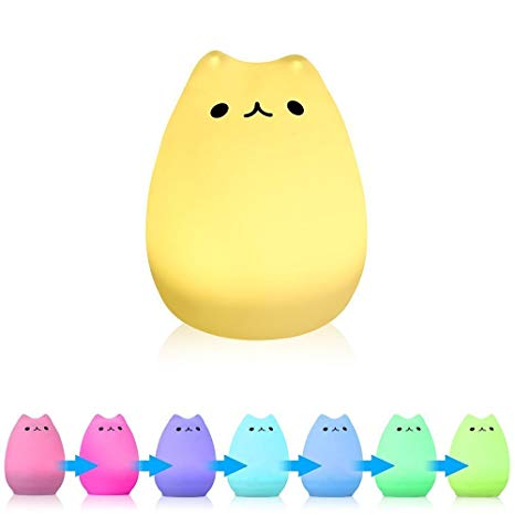 7 Colors Cat LED USB Children Animal Night Light Silicone Soft Cartoon Baby Nursery Lamp Breathing LED Night Light (Cool Cat)