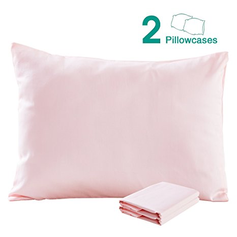 100% Cotton Sateen Toddler Pillowcases Set of 2, Soft and Cozy, 13"x 18", Pink by NTBAY