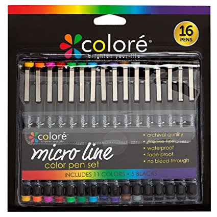 Colore PRECISION Ultra Fine Tip Micro Line Pens – Waterproof & Vibrant Color Inking Pen Set With Variety Nib Sizes (16 Pack)