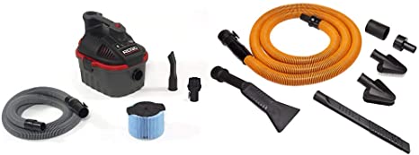 RIDGID 50313 4000RV Portable Wet Dry Vacuum, 4-Gallon Small Wet Dry Vac with 5.0 Peak HP Motor, Pro Hose & VT2534 6-Piece Auto Detailing Vacuum Hose Accessory Kit for 1 1/4 Inch RIDGID Vacuums