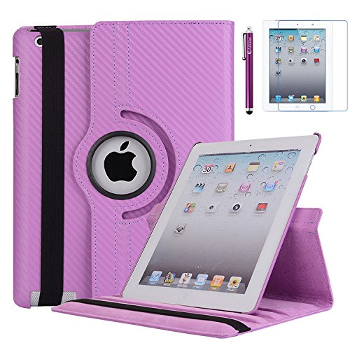 AiSMei Case for iPad 4 (2012), iPad 3 (2012), iPad 2 (2011), 9.7-inch Rotating Stand Case Cover for Apple iPad 2, iPad 3, iPad 4 [Bonus Film Stylus] Light Purple