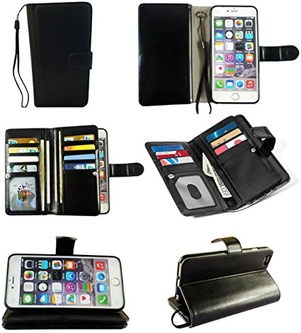 iphone 6 Premium Leather 2 in 1 Cell Phone Wallet Case with 8 Credit Card Slots and Wristband