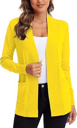 Urban CoCo Women's Lightweight Open Front Knit Cardigan Sweater Long Sleeve with Pocket