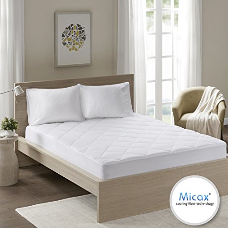 Comfort Spaces - MicaX Cooling Fiber Filled Mattress Pad - Moisture Wicking, Temperature Regulating, Ultra Soft, Hypoallergenic - Twin size - White - Diamond Quilted - Fits Up to 18" Mattresses