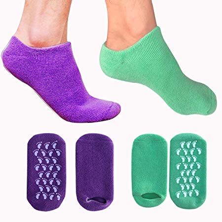 EXPER Moisturizing Gel Socks for Dry Hard Broken Rough Skin Cracked Heel Silicone Foot SPA Care Gel Socks (Purple   Green)