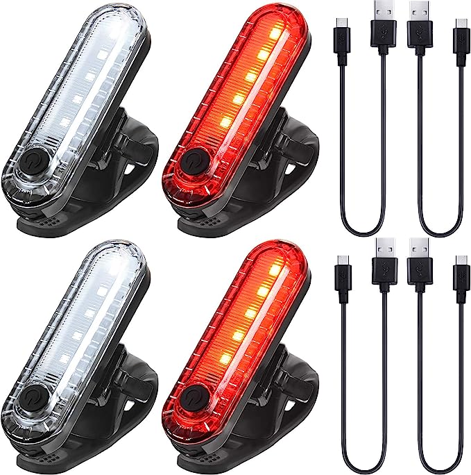 4 Pieces USB Rechargeable LED Bicycle Light Rear and Front Bike Light Waterproof Bike Headlight and Taillight, 4 USB Cables Included