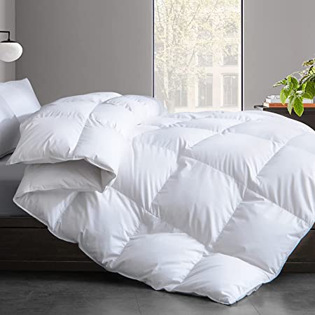 Cosybay Cotton Quilted White Feather Comforter Filled with Feather & Down-Machine Washable All Season Duvet Insert or Stand-Alone-Full Size (82*86Inch)