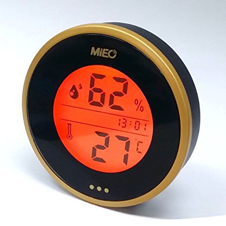 Mieo® Digital Hygrometer Thermometer with Calibration and Touch Memory Checking Button as a Recorder for Humidor/Wine Cooler/Pet House or Instrument Case SH104MT with Clock